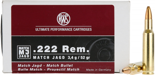 RWS MJ Match Jagd .222 Rem 52 grs Büchsenpatronen