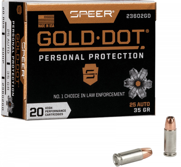 Speer Gold Dot Personal Protection 6,35mm Browning (.25 ACP) Speer Gold Dot HP 35 grs Pistolenpatronen