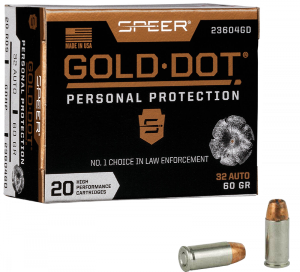Speer Gold Dot Personal Protection 7,65mm Browning (.32 ACP) Speer Gold Dot HP 60 grs Pistolenpatronen