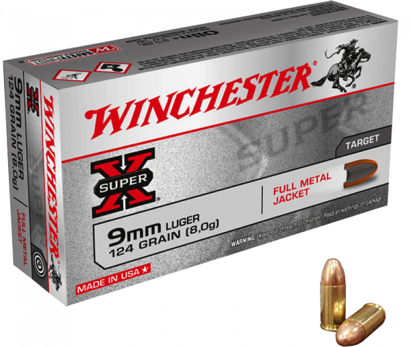 Winchester Super X 9mm Luger (9x19) FMJ 124 grs Pistolenpatronen